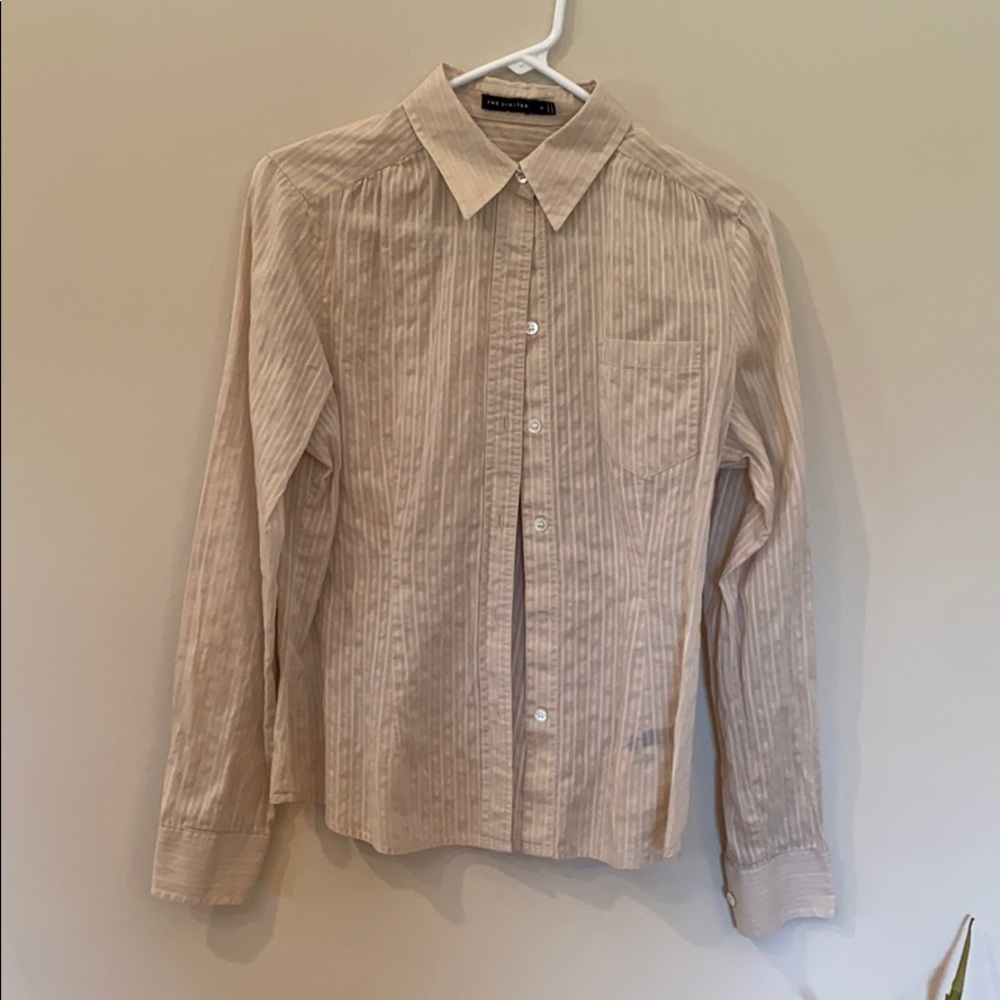 GUC The Limited LS Tan and White BD Shirt Sz M